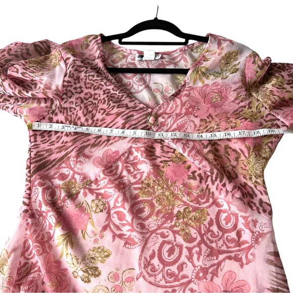 Essence Spring Church Dress Pink Animal Print and Floral Pattern Long Sheer - Picture 6 of 7